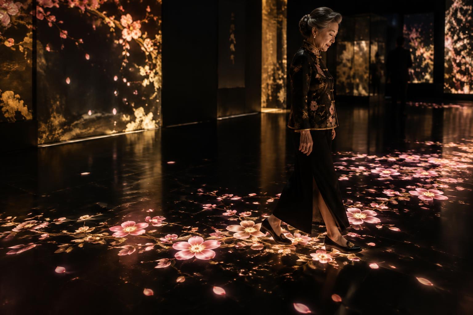 步步生花：缓步行走，脚下绽开当月之花