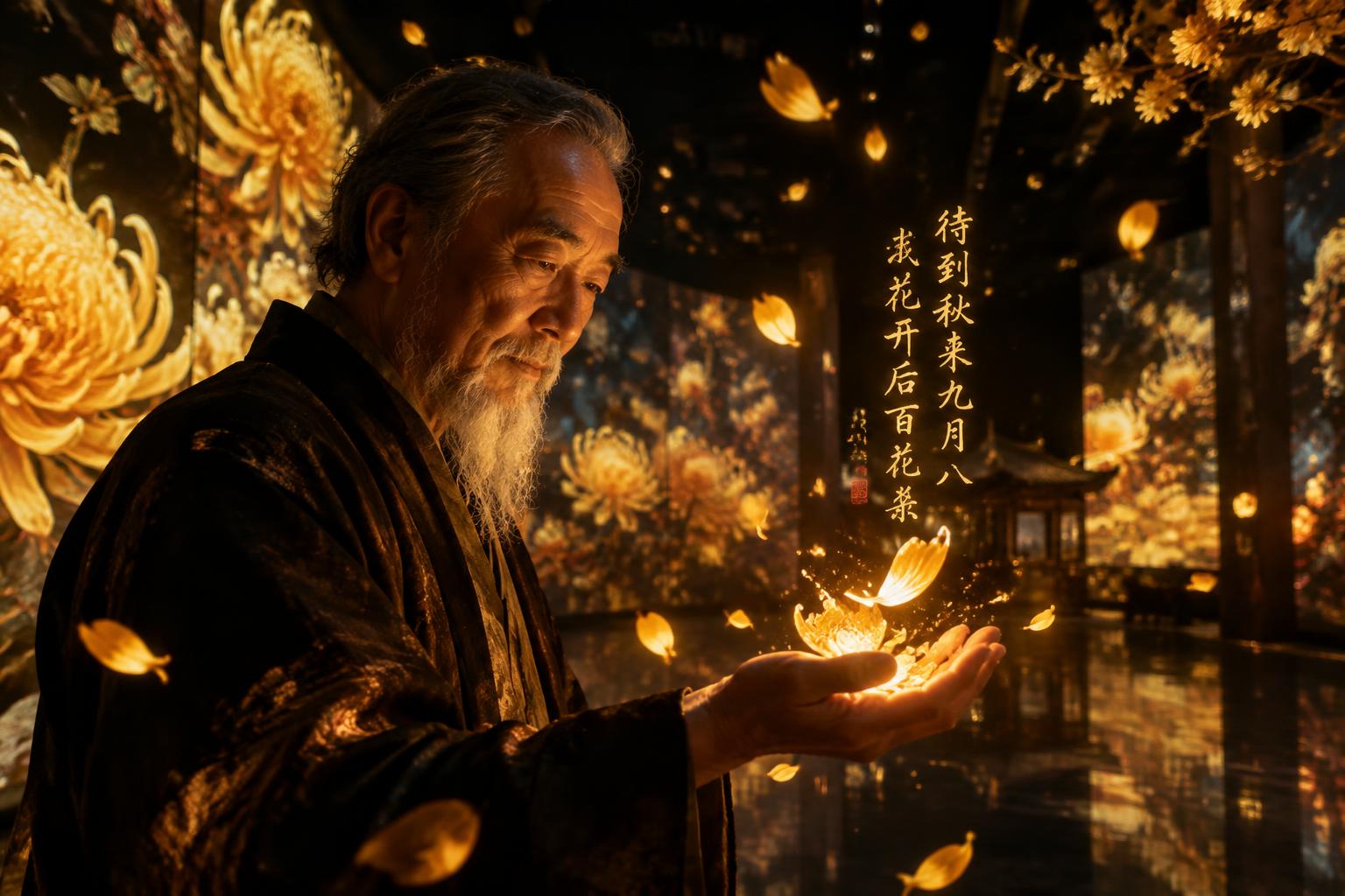 采菊 · 落英：伸手承接，花瓣落入掌心，聚成诗句